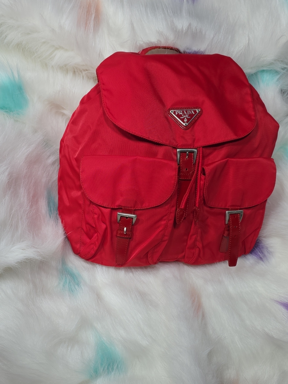 Authentic Prada Red Nylon Drawstring Backpack with Front Pockets - Picture 8 of 8